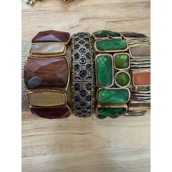 Lot Of 4 Stretch Bracelets With Green Orange & Brown Gemstone Accents & Gold-Ton - Picture 8 of 10